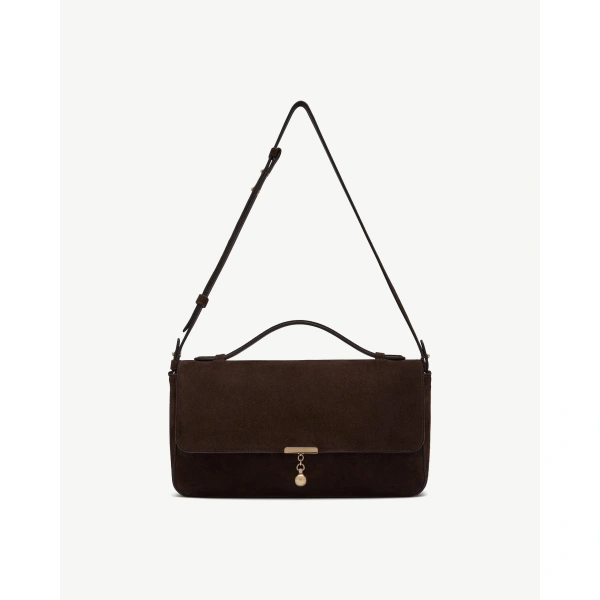 Strathberry Nocturn Midi in Espresso Suede, view 2 | Crossbody Bag