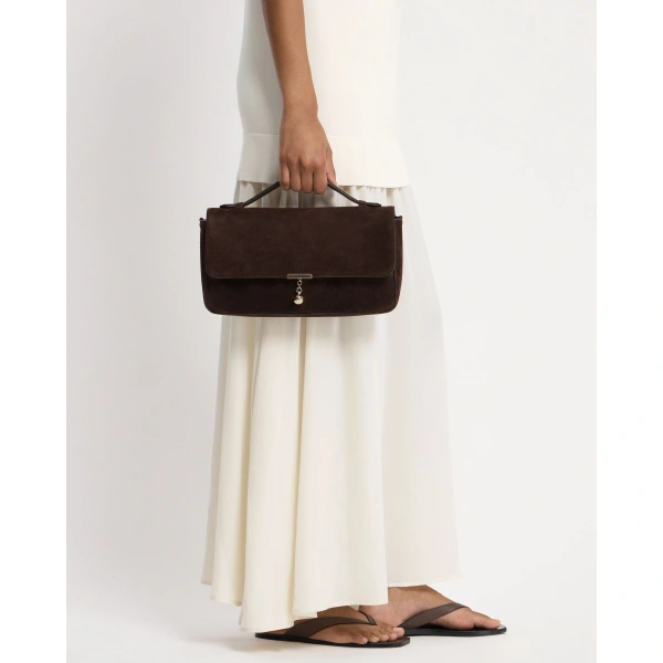 Strathberry Nocturn Midi in Espresso Suede, view 10 | Crossbody Bag