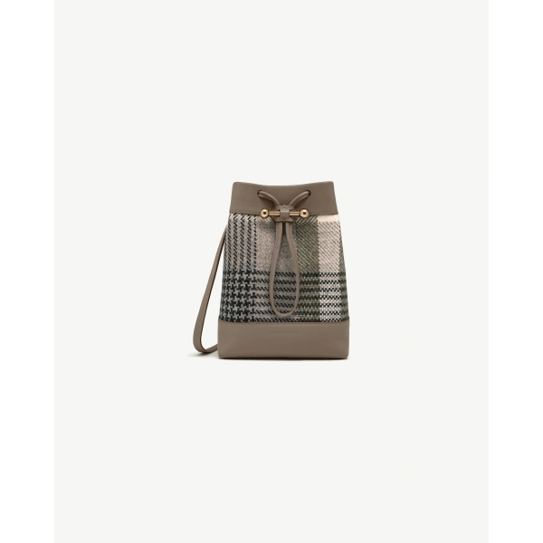 Strathberry Osette Midi Pouch in Strathberry Tartan Taupe, view 2 | Clutch Bag
