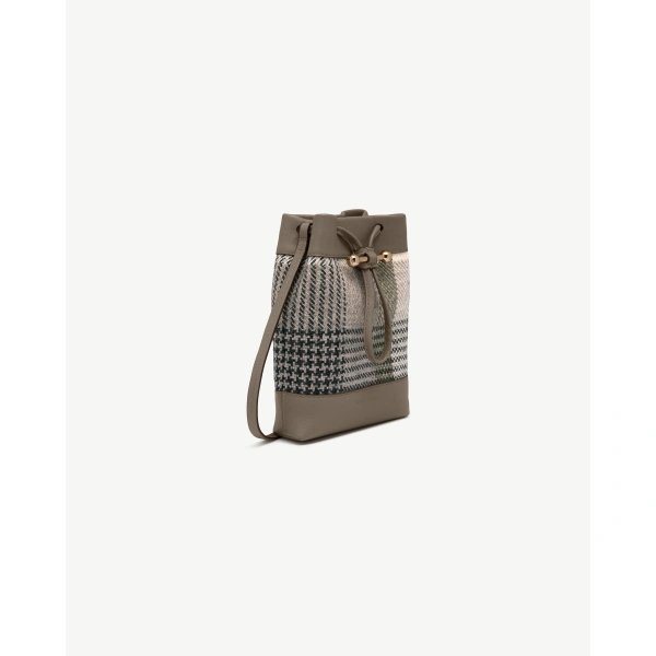 Strathberry Osette Midi Pouch in Strathberry Tartan Taupe, view 3 | Clutch Bag