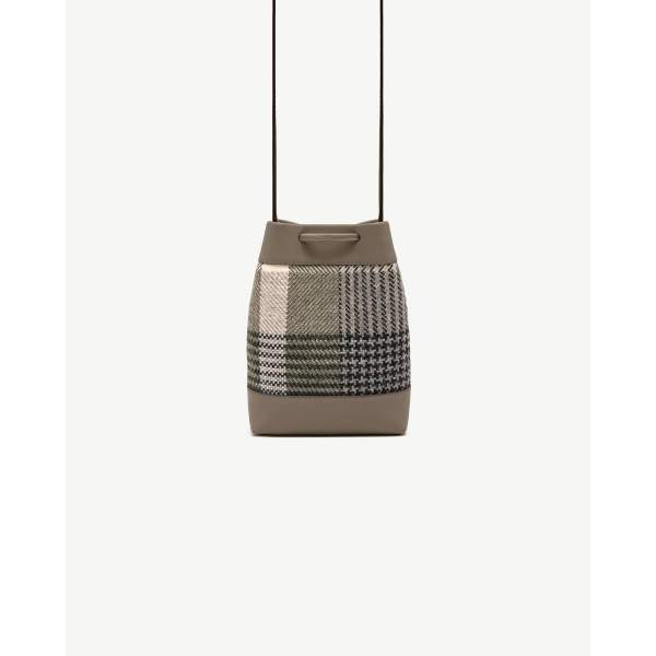 Strathberry Osette Midi Pouch in Strathberry Tartan Taupe, view 4 | Clutch Bag