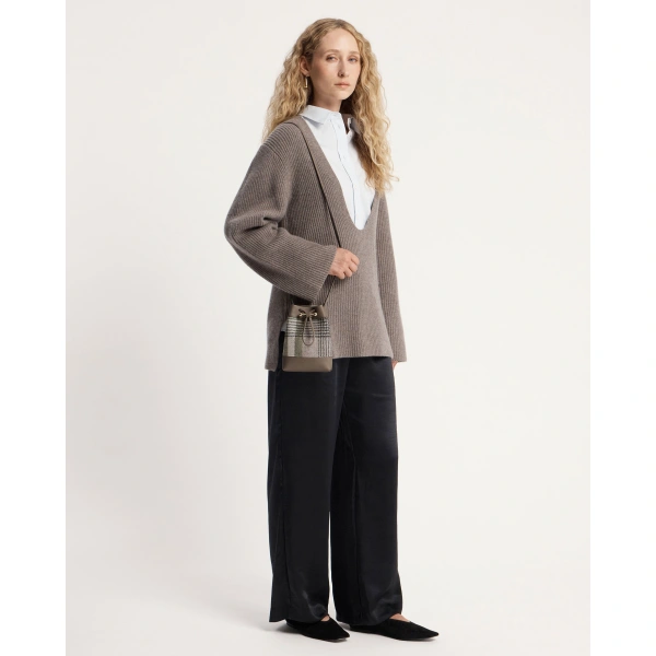 Strathberry Osette Midi Pouch in Strathberry Tartan Taupe, view 7 | Clutch Bag