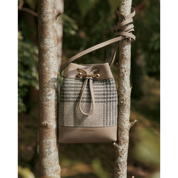 Strathberry Osette Midi Pouch in Strathberry Tartan Taupe, view 9 | Clutch Bag