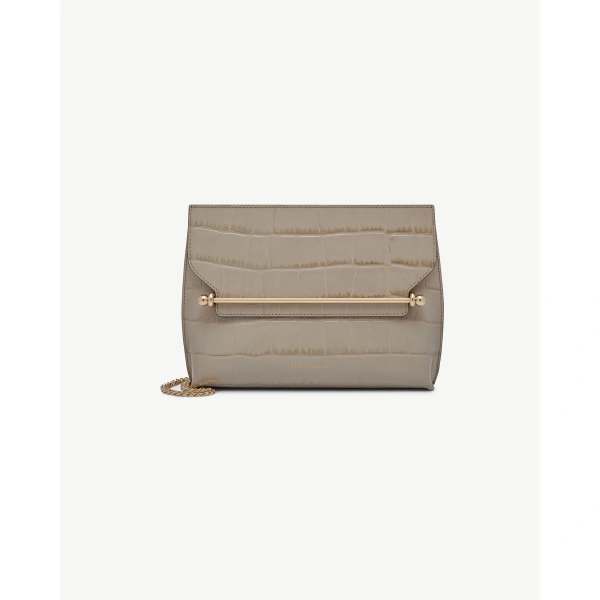 Strathberry Stylist in Croc-embossed Leather Light Taupe, view 2 | Crossbody Bag
