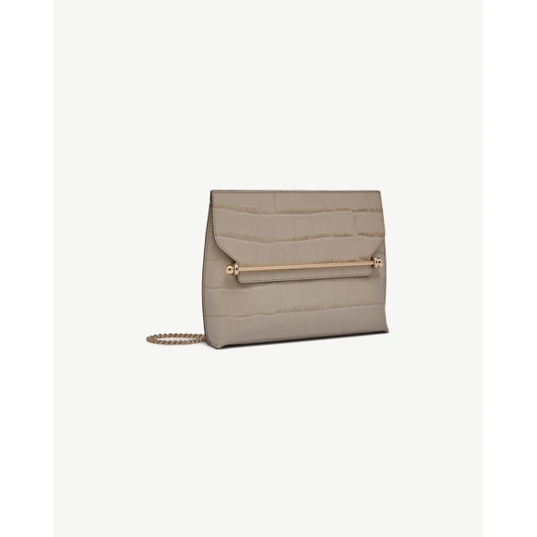 Strathberry Stylist in Croc-embossed Leather Light Taupe, view 3 | Crossbody Bag
