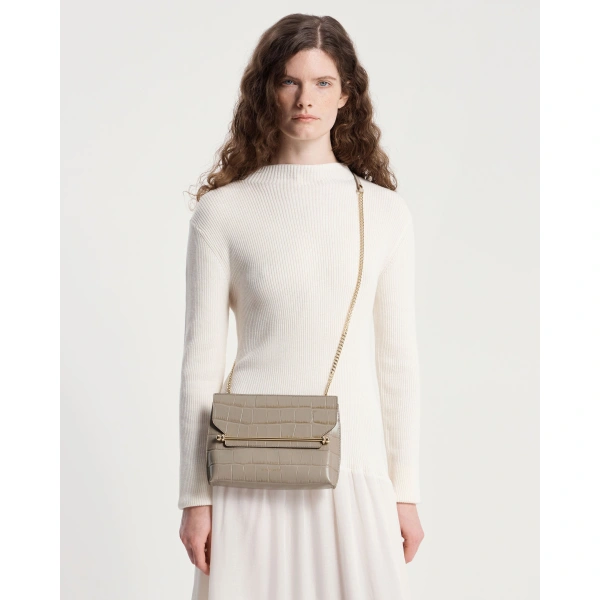 Strathberry Stylist in Croc-embossed Leather Light Taupe, view 7 | Crossbody Bag