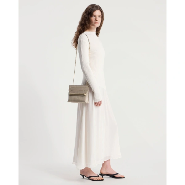 Strathberry Stylist in Croc-embossed Leather Light Taupe, view 9 | Crossbody Bag