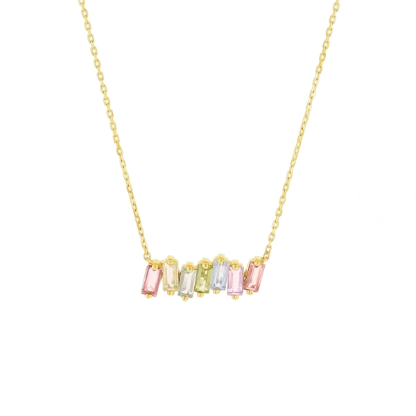 Suzanne Kalan Amalfi Bar Pendant in 14K Yellow Gold, Pastel | Fine Necklaces | Coveti