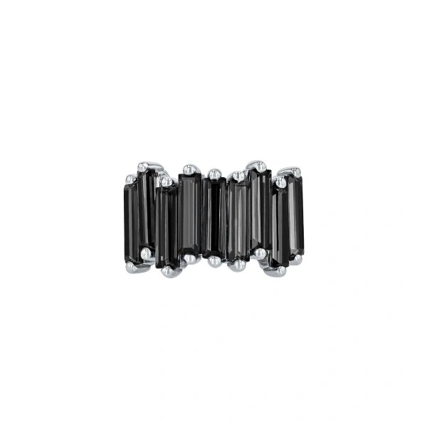 Suzanne Kalan Amalfi Black Night Quartz Stacker Half Band in 14K White Gold | Fine Rings | Coveti