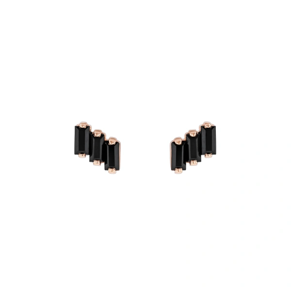 Suzanne Kalan Amalfi Black Spinel Studs in 14K Rose Gold | Fine Earrings | Coveti