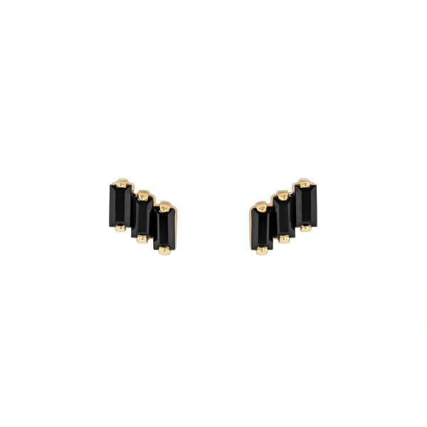 Suzanne Kalan Amalfi Black Spinel Studs in 14K Yellow Gold | Fine Earrings | Coveti