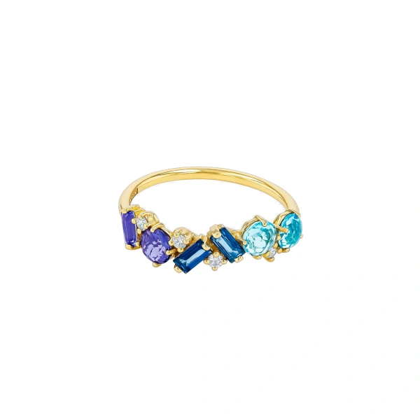 Suzanne Kalan Amalfi Blend Blue Ombre Half Band in 14K Yellow Gold | Fine Rings | Coveti