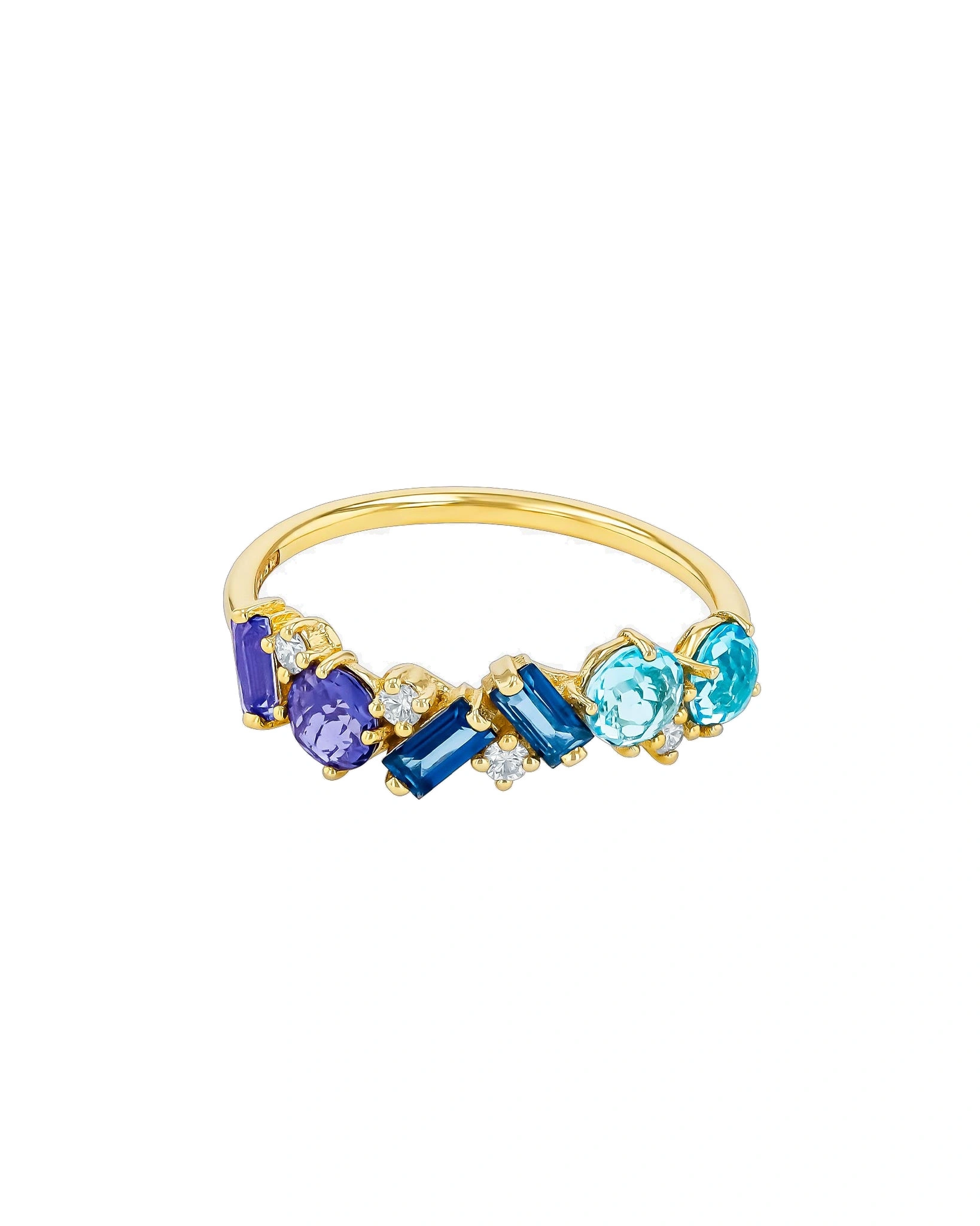 Suzanne Kalan Amalfi Blend Blue Ombre Half Band in 14K Yellow Gold Suzanne Kalan Amalfi Blend Blue Ombre Half Band in 14K Yellow Gold | Fine Rings | Coveti