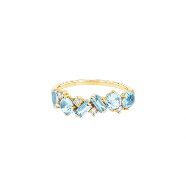 Suzanne Kalan Amalfi Blend Blue Topaz Half Band in 14K Yellow Gold | Fine Rings | Coveti