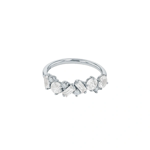 Amalfi Blend Half Band in 14K White Gold, White Topaz
