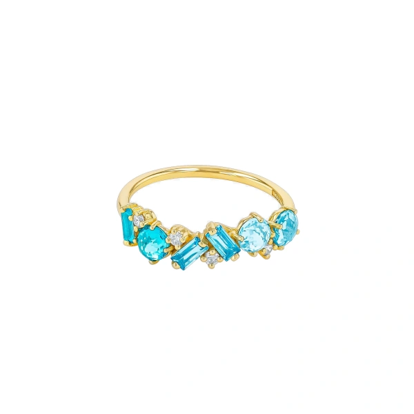 Suzanne Kalan Amalfi Blend Half Band in 14K Yellow Gold, Light Blue Mix | Fine Rings | Coveti