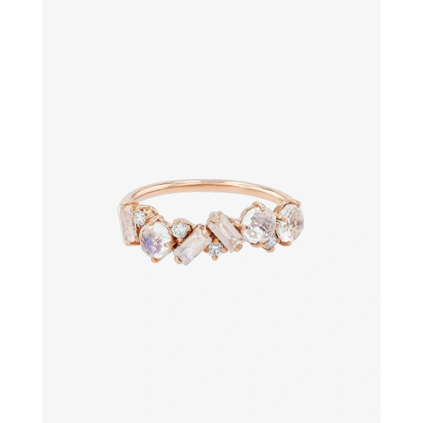 Suzanne Kalan Amalfi Blend Half Band in 14K Yellow Gold, Rainbow Moonstone | Fine Rings | Coveti