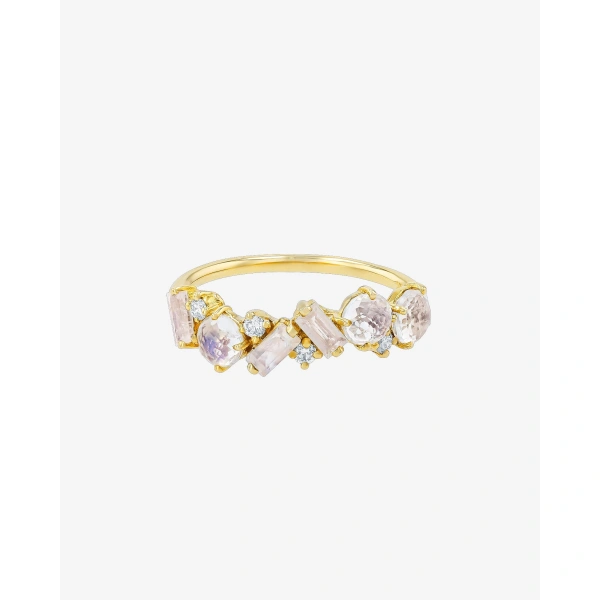Suzanne Kalan Amalfi Blend Rainbow Moonstone Half Band in 14K Yellow Gold | Fine Rings | Coveti