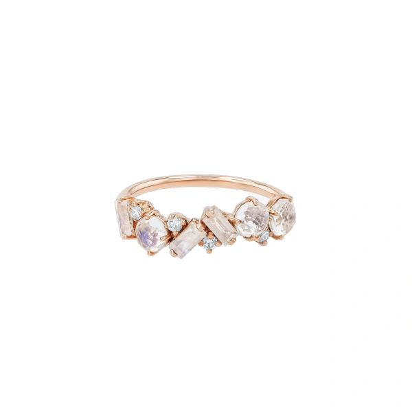 Amalfi Blend Rainbow Moonstone Half Band in 14K Yellow Gold