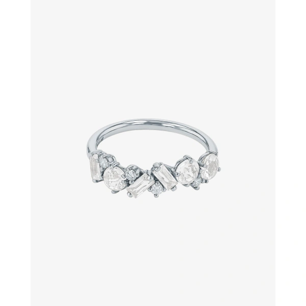 Suzanne Kalan Amalfi Blend White Topaz Half Band in 14K White Gold | Fine Rings | Coveti