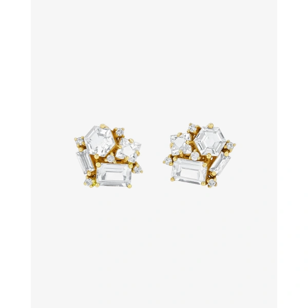 Suzanne Kalan Amalfi Blossom Studs in 14K White Gold, White Topaz | Fine Earrings | Coveti