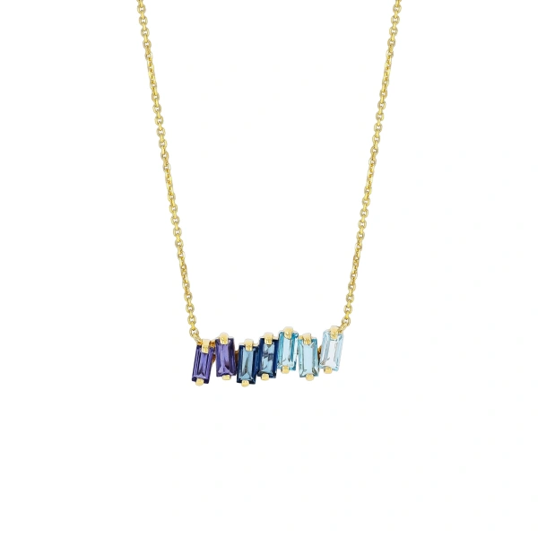 Suzanne Kalan Amalfi Blue Ombre Bar Pendant in 14K Yellow Gold | Fine Necklaces | Coveti