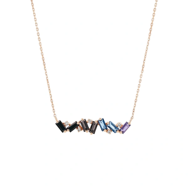 Suzanne Kalan Amalfi Burst Bar Pendant in 14K Rose Gold, Dark Blue Ombre | Fine Necklaces | Coveti
