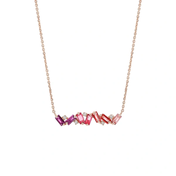 Suzanne Kalan Amalfi Burst Bar Pendant in 14K Rose Gold, Red Ombre | Fine Necklaces | Coveti