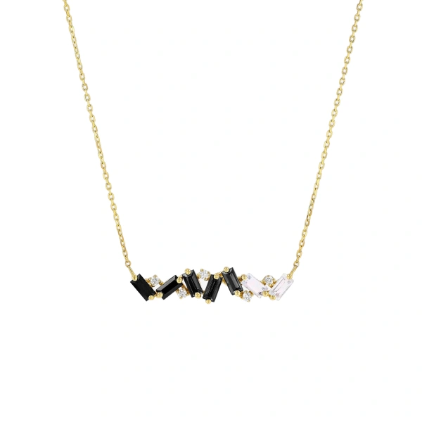 Suzanne Kalan Amalfi Burst Bar Pendant in 14K Yellow Gold, Black Ombre | Fine Necklaces | Coveti