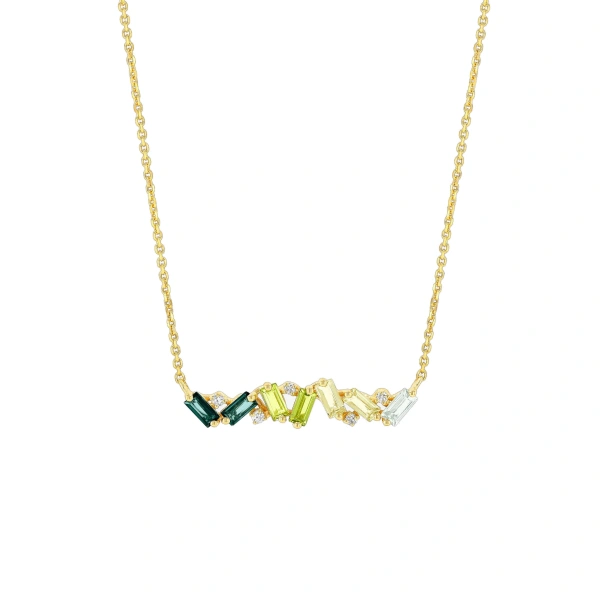 Suzanne Kalan Amalfi Burst Bar Pendant in 14K Yellow Gold, Green Ombre | Fine Necklaces | Coveti