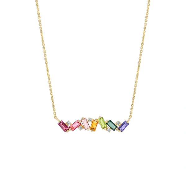 Amalfi Burst Bar Pendant in 14K Yellow Gold, Rainbow