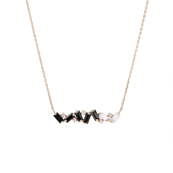Suzanne Kalan Amalfi Burst Black Ombre Bar Pendant in 14K Rose Gold | Fine Necklaces | Coveti