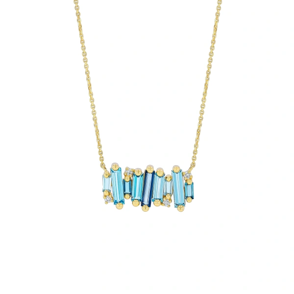 Suzanne Kalan Amalfi Burst Blue Mix Stacker Pendant in 14K Yellow Gold | Fine Necklaces | Coveti