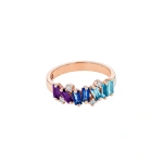 Suzanne Kalan Amalfi Burst Blue Ombre Half Band in 14K Rose Gold | Fine Rings | Coveti