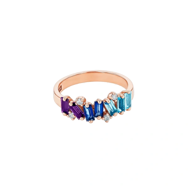 Suzanne Kalan Amalfi Burst Blue Ombre Half Band in 14K Rose Gold | Fine Rings | Coveti