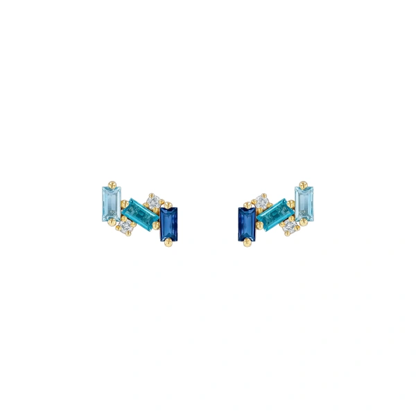 Suzanne Kalan Amalfi Burst Blue Ombre Studs in 14K Yellow Gold | Fine Earrings | Coveti
