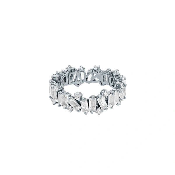 Suzanne Kalan Amalfi Burst Eternity Band in 14K White Gold, White Topaz | Fine Rings | Coveti