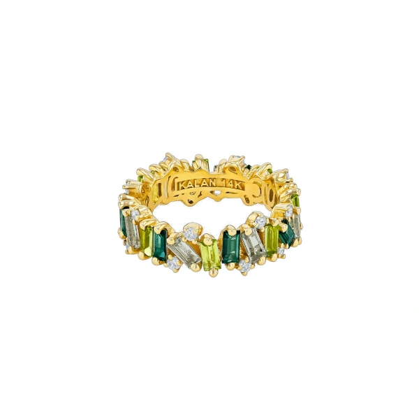 Suzanne Kalan Amalfi Burst Eternity Band in 14K Yellow Gold, Green Mix | Fine Rings | Coveti