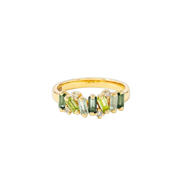 Amalfi Burst Green Mix Half Band in 14K Yellow Gold