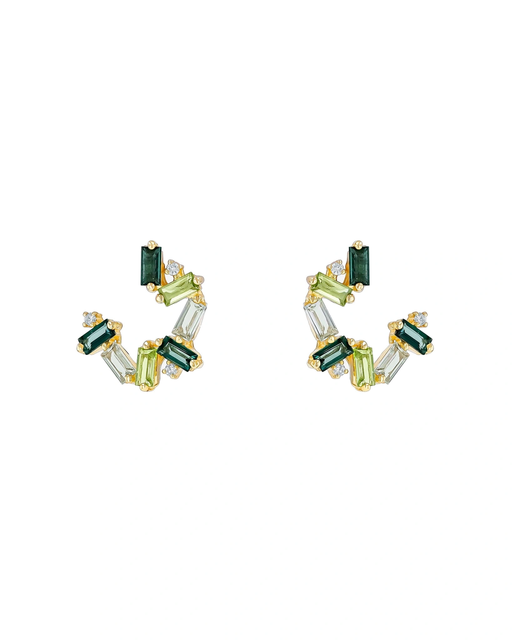 Suzanne Kalan Amalfi Burst Green Mix Sideways Mini Hoops in 14K Yellow Gold Suzanne Kalan Amalfi Burst Green Mix Sideways Mini Hoops in 14K Yellow Gold | Fine Earrings | Coveti