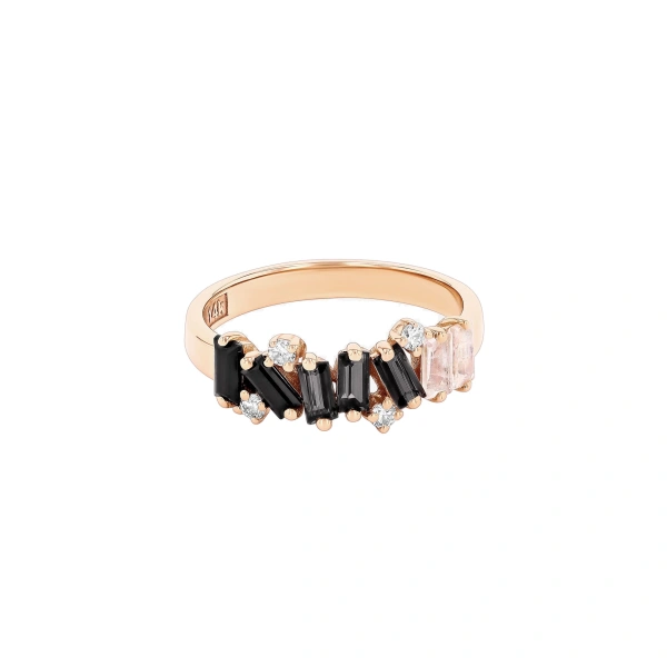 Suzanne Kalan Amalfi Burst Half Band in 14K Rose Gold, Black Ombre | Fine Rings | Coveti