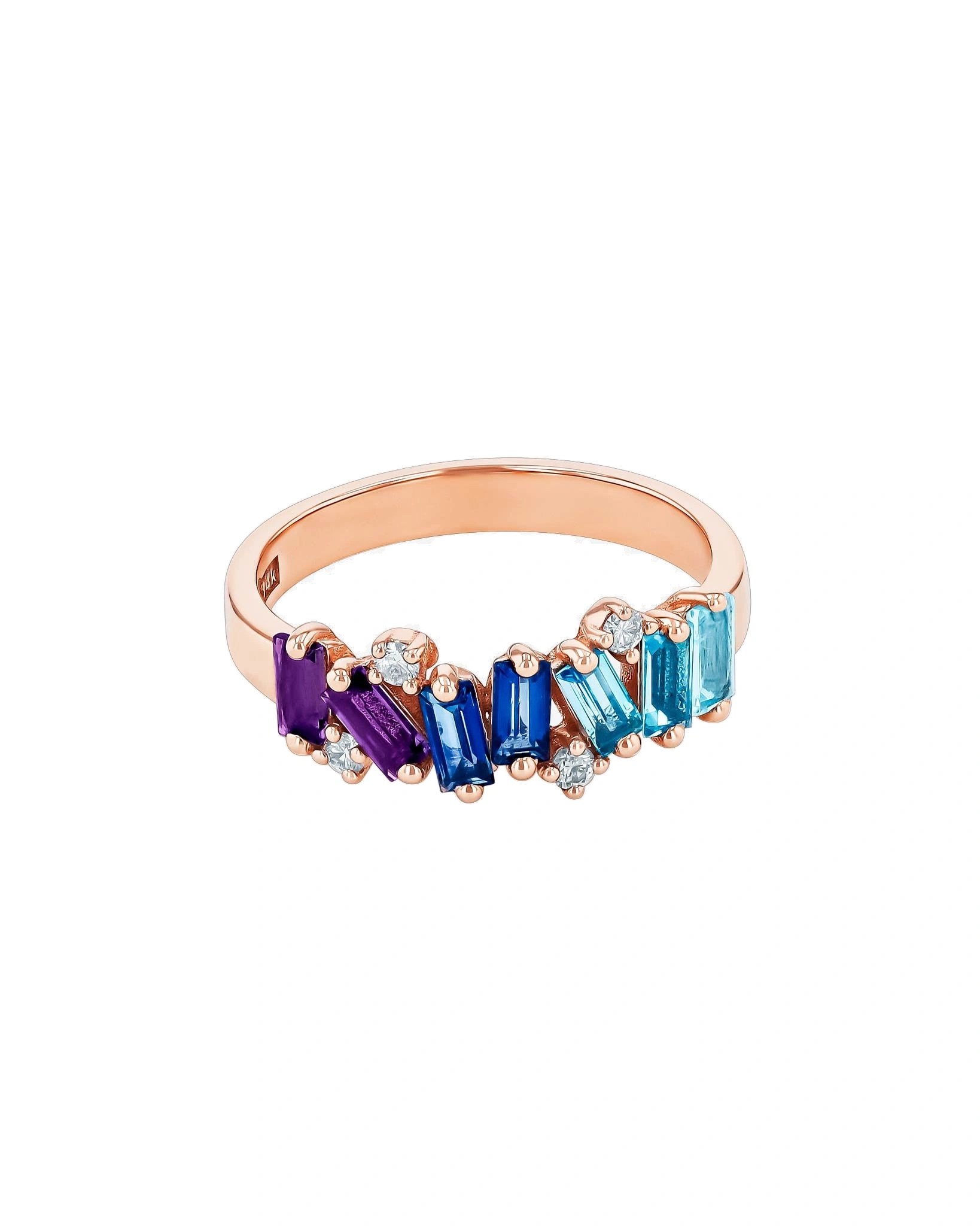 Suzanne Kalan Amalfi Burst Half Band in 14K Rose Gold, Blue Ombre Suzanne Kalan Amalfi Burst Half Band in 14K Rose Gold, Blue Ombre | Fine Rings | Coveti