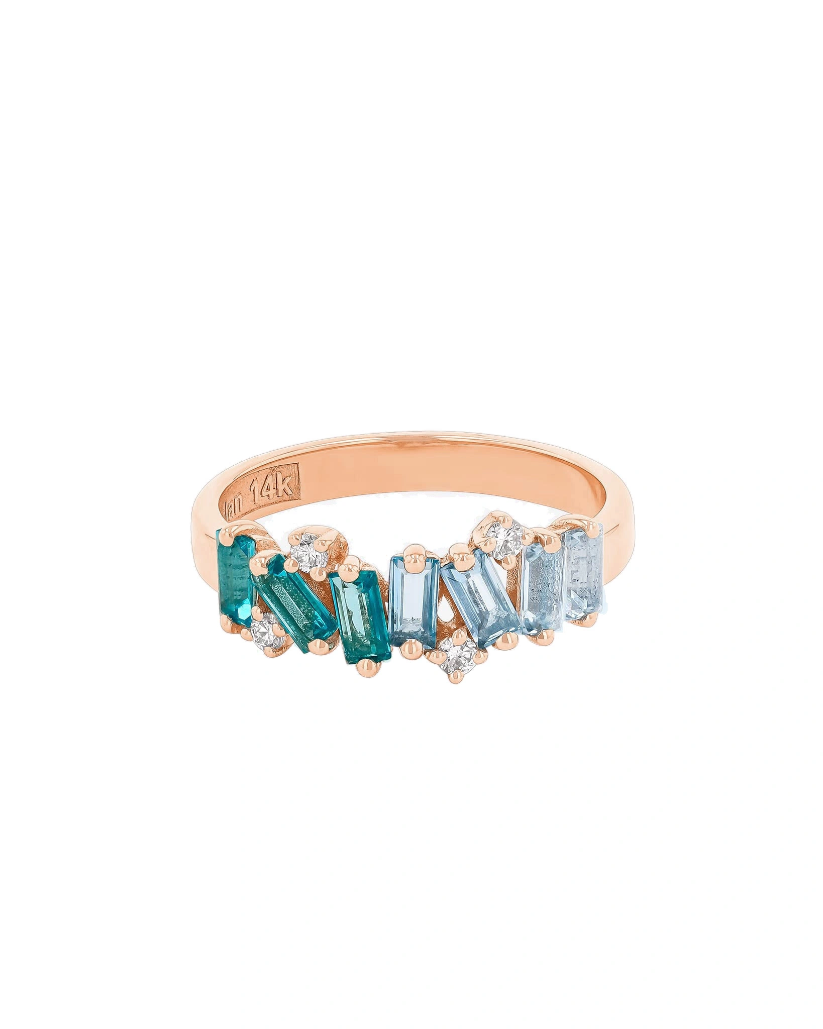 Suzanne Kalan Amalfi Burst Half Band in 14K Rose Gold, Light Blue Ombre Suzanne Kalan Amalfi Burst Half Band in 14K Rose Gold, Light Blue Ombre | Fine Rings | Coveti