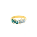 Suzanne Kalan Amalfi Burst Half Band in 14K Yellow Gold, Light Blue Ombre | Fine Rings | Coveti