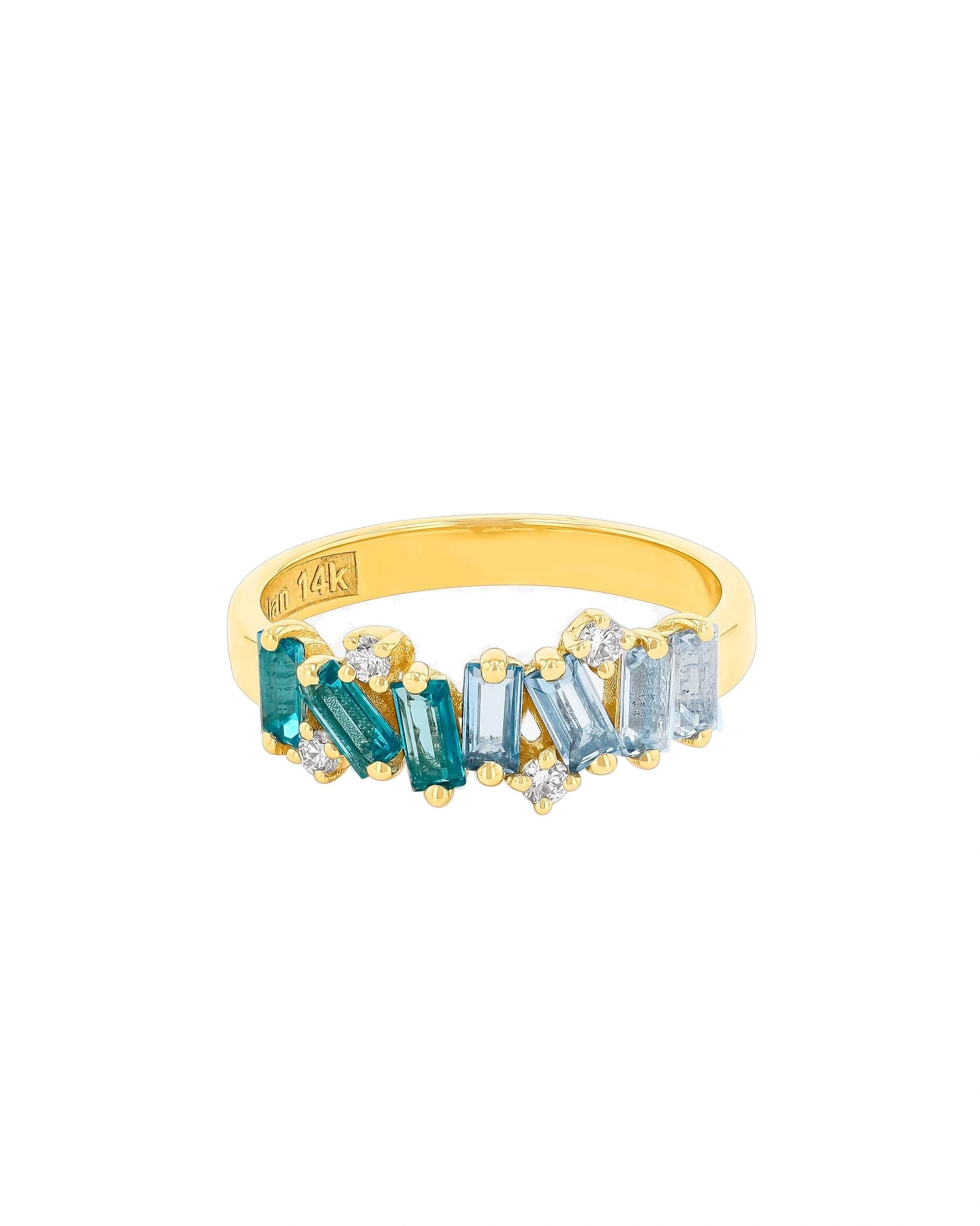 Suzanne Kalan Amalfi Burst Half Band in 14K Yellow Gold, Light Blue Ombre Suzanne Kalan Amalfi Burst Half Band in 14K Yellow Gold, Light Blue Ombre | Fine Rings | Coveti