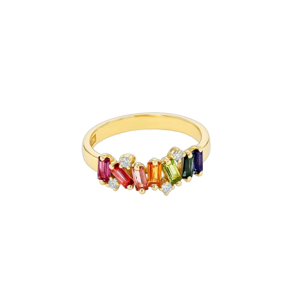 Suzanne Kalan Amalfi Burst Half Band in 14K Yellow Gold, Rainbow | Fine Rings | Coveti