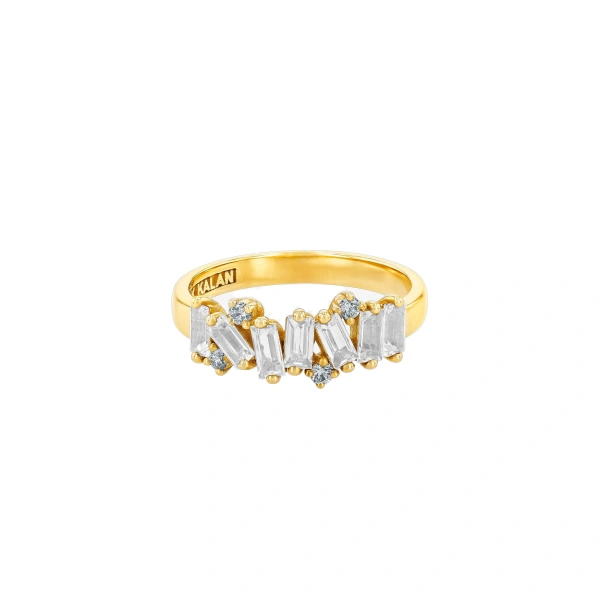 Suzanne Kalan Amalfi Burst Half Band in 14K Yellow Gold, White Topaz | Fine Rings | Coveti