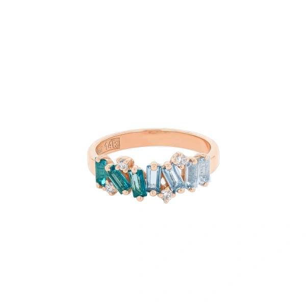 Suzanne Kalan Amalfi Burst Light Blue Ombre Half Band in 14K Rose Gold | Fine Rings | Coveti