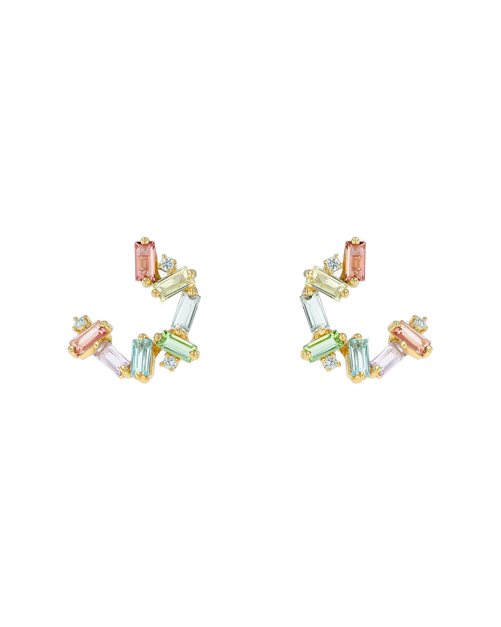 Suzanne Kalan Amalfi Burst Pastel Sideways Mini Hoops in 14K Yellow Gold Suzanne Kalan Amalfi Burst Pastel Sideways Mini Hoops in 14K Yellow Gold | Fine Earrings | Coveti