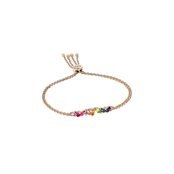 Amalfi Burst Rainbow Bar Pulley Bracelet in 14K Rose Gold